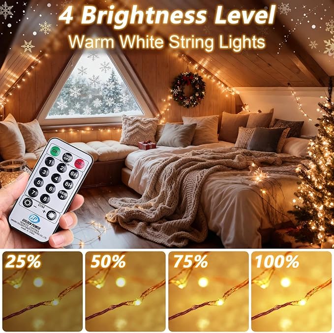 Super Long LED String Lights 99ft 300 LEDs Fairy String Lights with Switch/Timer, Indoor/Outdoor Copper String Lights with Remote, for Birthday Wedding Christmas, Plug in/8 Modes Warm White