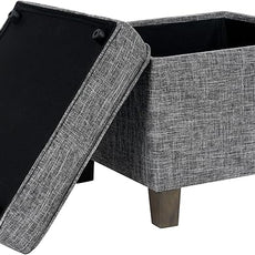HomePop Home Decor | K7342-F2182 | Classic Square Storage Ottoman with Lift Off Lid | Ottoman with Storage for Living Room & Bedroom, Slate Grey Large