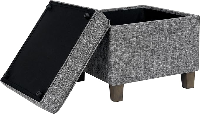 HomePop Home Decor | K7342-F2182 | Classic Square Storage Ottoman with Lift Off Lid | Ottoman with Storage for Living Room & Bedroom, Slate Grey Large