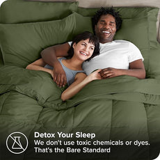 Bare Home Bed-in-A-Bag 7 Piece Comforter & Sheet Set - Queen - Goose Down Alternative - Ultra-Soft 1800 Premium - Bedding Set (Queen, Cypress/Cypress)