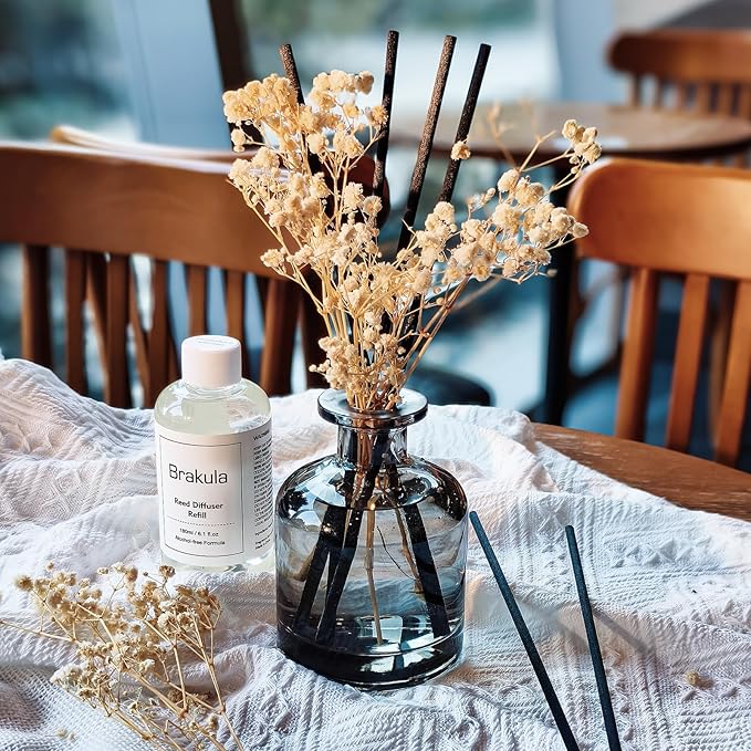 Brakula Reed Diffuser Set, 6.09 fl oz (180 ml)- White Jasmine with 8 Reed Sticks, Home Fragrance Reed Diffuser for Bathroom Shelf Decor