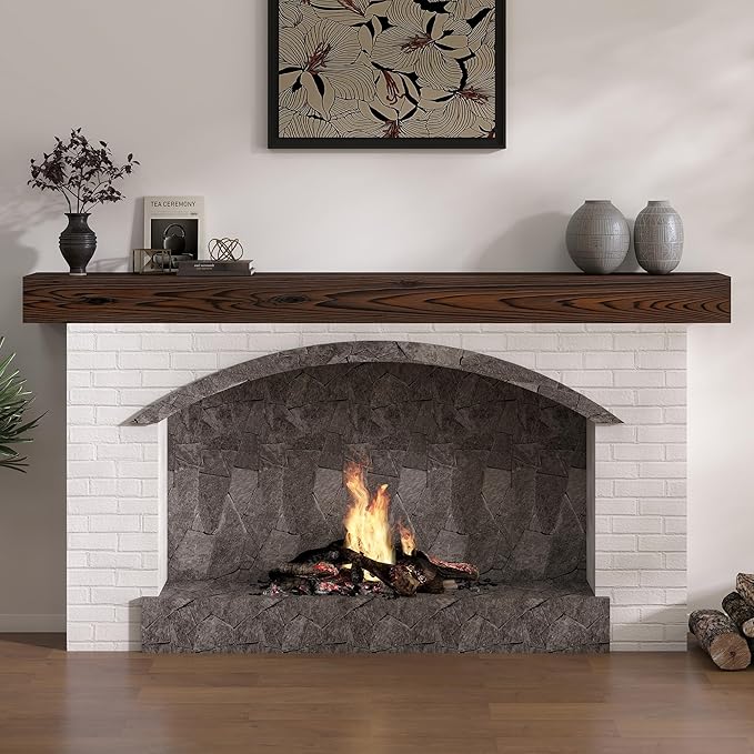 Dreamland 72 X 8 X 5 Fireplace Mantel - Solid Rustic Wood Wall Mounted Floating Shelf - Handcrafted Wood Fireplace Mantels - Floating Fireplace Mantel - Dark Brown