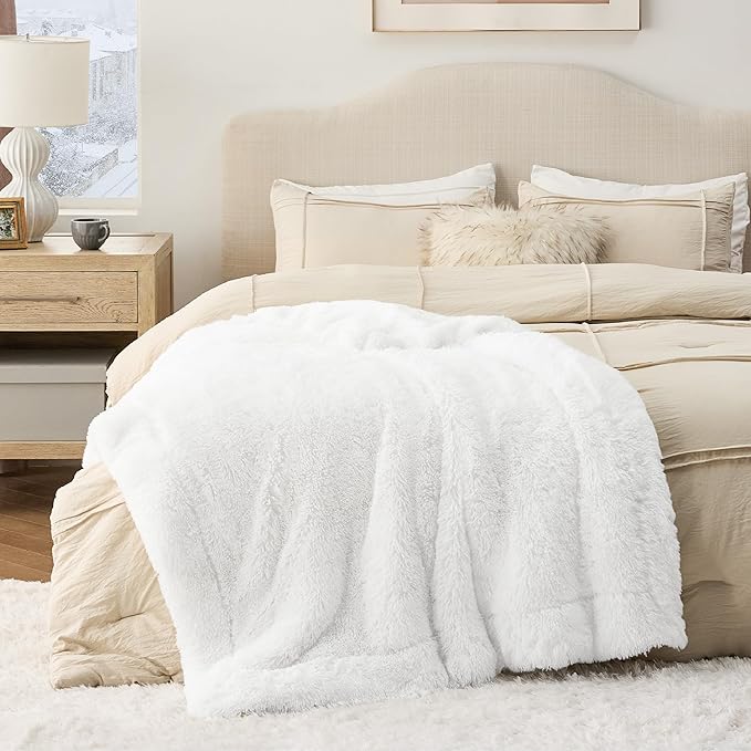 Bedsure GentleSoft Fuzzy Sherpa Faux Fur Twin Blanket White Cozy Gifts for Women Men, Soft Fleece Plush Warm Minky Thick Blanket Twin Size for Bed, Couch, White Room Decor Dorm Essentials, 60x80