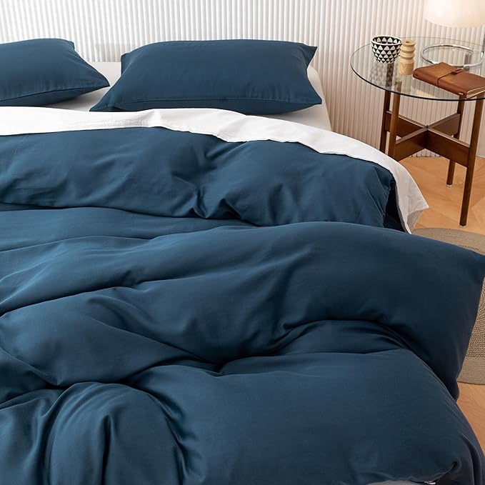 HeimenAogo Egyptian Cotton Duvet Cover Set Full, Ultra Soft and Breathable Comforter Cover with Zipper Closure, High Thread Count Long Staple Cotton Blanket Cover 3pcs Ensign Blue (80"×90")
