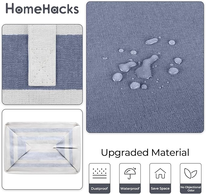 HomeHacks 2-Pack Large Laundry Basket, Waterproof, Freestanding Laundry Hamper, Collapsible Tall Clothes Hamper with Extended Handles for Clothes Toys in the Dorm and Family (Blue, 75L)