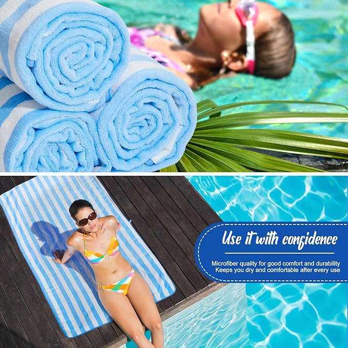 16 Pack Microfiber Bath Towels Bulk 27'' x 60'' Oversized Size Bath Towel Highly Absorbent Extra Large Soft Drying for Shower Beach Winter Salon Sport Gym Party (Stripes,Light Blue)