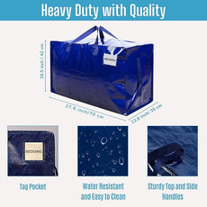 VENO 8 Pack Moving Bags and Large Christmas Decoration Storage Bins with lids. Alternative to Moving Boxes, Packing Supplies for College. Heavy Duty Totes (Blue, 8 Pack)