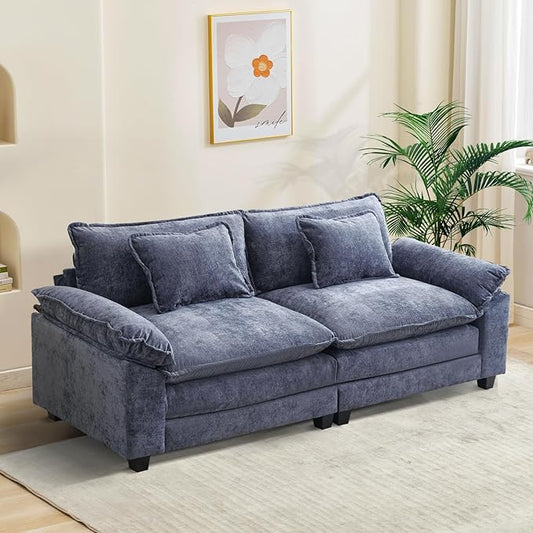 86" Modular Sectional Sofa, Comfy Cloud Couch Sectional Sofa, Chenille Sofa Sleeper Deep Seat Sofa with Throw Pillows for Living Room (Blue, 86"- Loveseat)