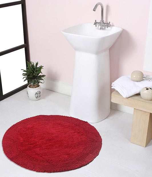 Home Weavers Double Ruffle Collection 100% Cotton Bath Rug, 28" Round – Soft, Absorbent, Non-Slip Bathroom Mat, Washable Floor Rug for Bathroom or Kitchen, Red