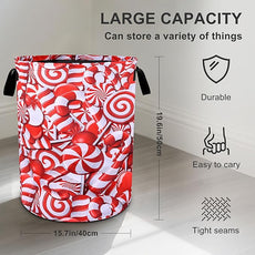 Christmas Candies Laundry Basket Foldable Oxford Cloth Tote Bag Laundry Hamper Clothes Storage Bucket Organizer For Bathroom/Laundry Storage/Bedroom 19.6x15.7 Inch