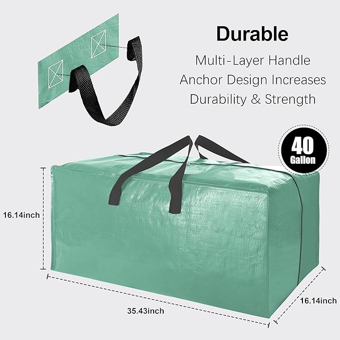 6 Pack Heavy Duty Extra Large Moving Bags W/Backpack Straps - Strong Handles & Zippers, Storage Totes For Space Saving, Fold Flat, Alternative to Box and Bin (40 gal, Teal)