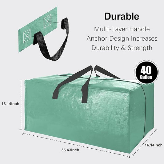 6 Pack Heavy Duty Extra Large Moving Bags W/Backpack Straps - Strong Handles & Zippers, Storage Totes For Space Saving, Fold Flat, Alternative to Box and Bin (40 gal, Teal)