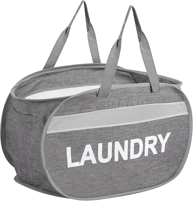 Collapsible Laundry Baskets, Foldable Clothes Hamper with Reinforced Handles, Sturdy Pop Up Hampers for Laundry, Tear Proof & Easy to Carry Laundry Hamper for Home, Apartment, Dorm, Travel Grey