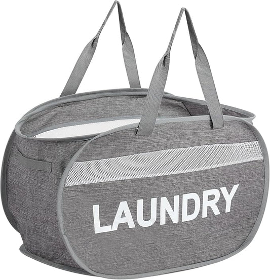 Collapsible Laundry Baskets, Foldable Clothes Hamper with Reinforced Handles, Sturdy Pop Up Hampers for Laundry, Tear Proof & Easy to Carry Laundry Hamper for Home, Apartment, Dorm, Travel Grey