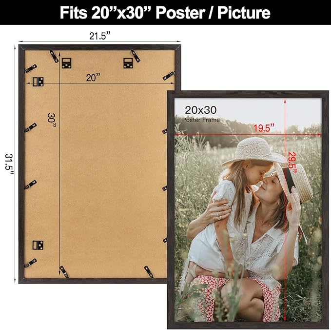 20x30 Frame Set of 3, Distressed Black Wood Grain 20x30 Poster Frame for Gallery Wall Mounting (3 Pack,Black)