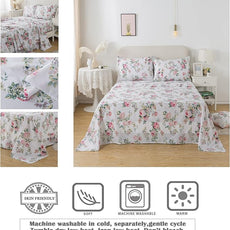 FADFAY Sheets Set Twin Pink Rose Floral Bedding Shabby Peony Flower Bed Sheet Set Vintage Farmhouse Bedding 100% Cotton Ultra Soft Breathable Set with Deep Pocket Fitted Sheet 4Pcs, Twin Size