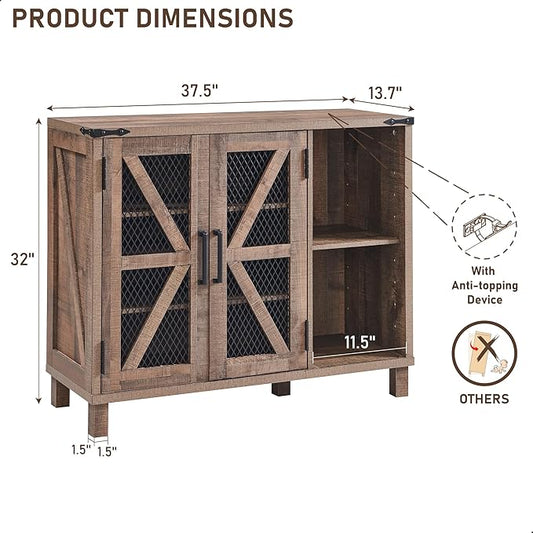 JXQTLINGMU Shoe Storage Cabinet, 38" Wide Farmhouse Shoe Cabinet with Mesh Doors and Adjustable Shelves, Rustic Wooden Shoe Organizer, Modern Large Shoe Cabinet Storage for Entryway, Light Brown