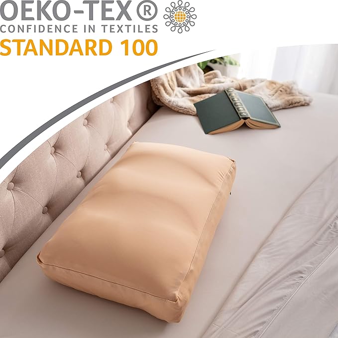 Cover Only for Premium Microbead Bed Pillow, Large Extra Smooth - Ultra Comfortable Sleep with Silk Like Anti Aging Cover 85% Spandex/ 15% Nylon Breathable, Cooling Barely Beige
