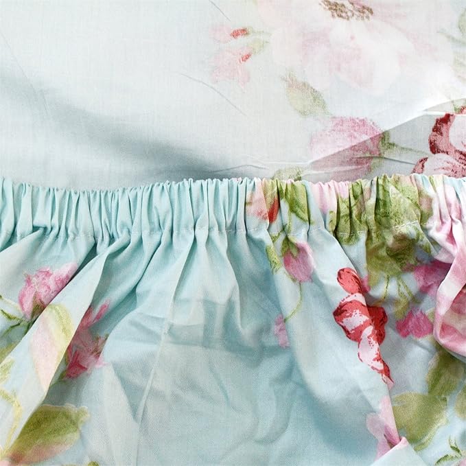 FADFAY Shabby Pink Floral Bed Sheet Set 100% Cotton Deep Pocket 4-Piece Twin Size
