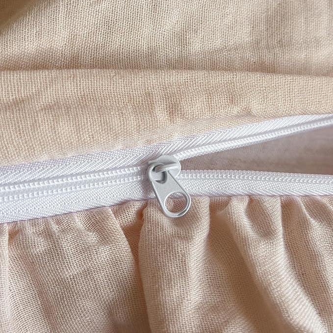 HighBuy Farmhouse Linen Cotton Duvet Cover Full Size,Pink Floral Ruffle Design Muslin Yarn-Dyed Textured Duvet Cover Set Coquette Soft Comforter Cover Ruffle,3 Pieces Cottagecore Bedding Set