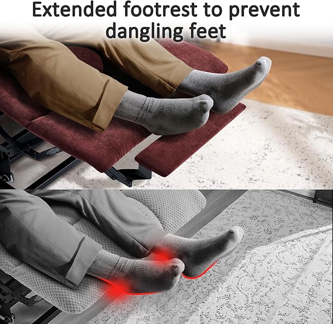 MCombo Power Lift Recliner Chair with Extended Footrest for Elderly People, Fabric 7287 (Burgundy, Medium)