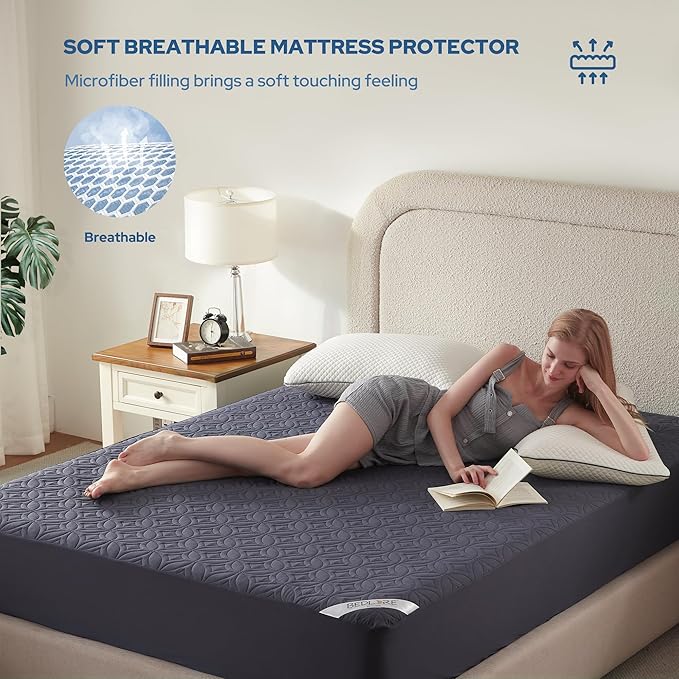 BEDLORE 2 Pack Waterproof Mattress Protector, Queen Size Mattress Pad with Deep Pocket 6"-18" Depth, Soft Breathable Bed Mattress Cover for Bedroom, College Dorm (Navy Blue)