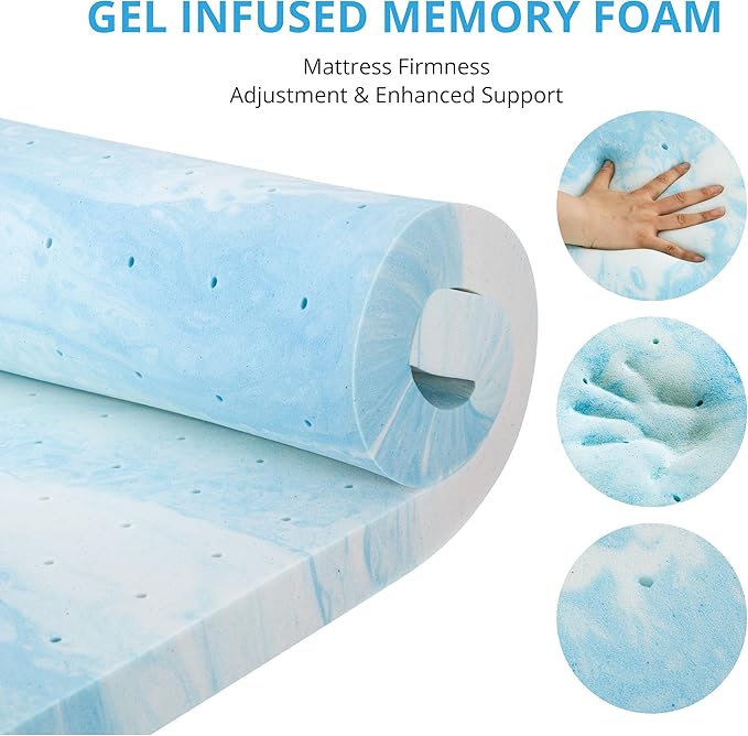 EGO Gel Memory Foam Mattress Topper, 4 Inch Full with Removable Breathable Soft Cover, Cooling Bed Topper for Comfort Body Support & Pressure Relief, CertiPUR-US Certified