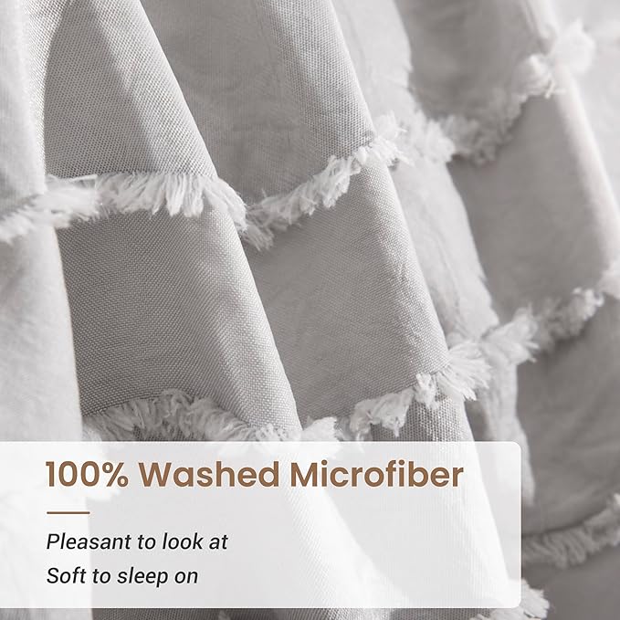 NEXHOME PRO Duvet Cover King Size, Light Grey 3 Pieces Boho Tufted Duvet Cover Set, Soft and Lightweight Microfiber Comforter Cover Set for All Season (Light Grey King, 104 x 90)-No Comforter