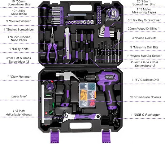 Tool Kit: Drill Tool Set, 8V Power Drill with Li-Ion Battery