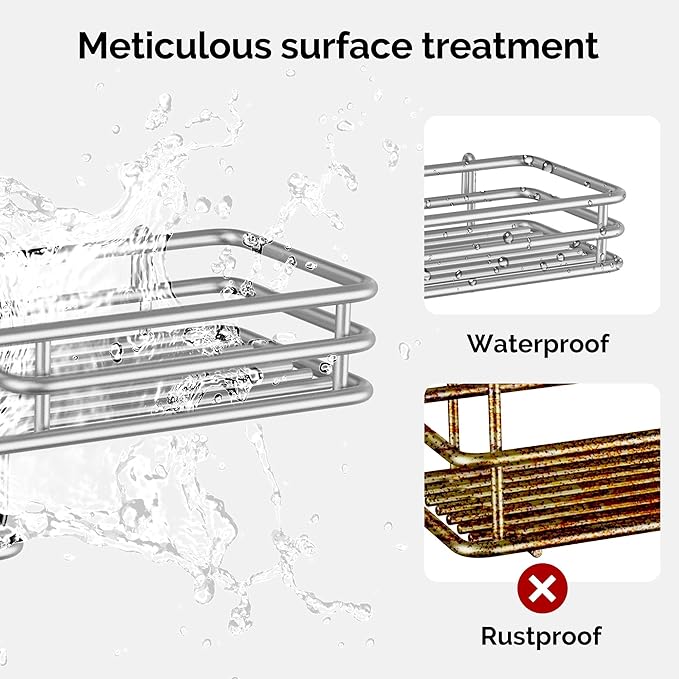 Orimade Over The Door Shower Caddy Adjustable 3 Tier Silver,Bathroom Hanging Organizer Shelf Rustproof with 4 Hooks,Shower Basket with Soap Holder and Suction Cup