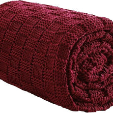 Knitted Weighted Blanket for Adult, No Beads Heavy Blanket 60” x 80'' 15lbs, Breathable Chunky Knit Blanket, Cooling Weighted Blanket for Hot Sleepers, Christmas Home Decor (Red)