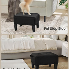 SONGMICS Foot Stool with Legs, Small Footstool Ottoman, Linen-Look Fabric Seat with Thick Cushion, for Living Room, Bedroom, Entryway, 330 lb Weight Capacity, Ink Black ULOM502B01