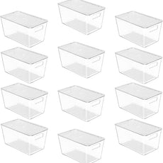 Vtopmart 12 Pack Clear Stackable Storage Bins with Lids, Medium Plastic Containers with Handle for Pantry Organizer and Storage,Perfect for Kitchen,Fridge,Cabinet, Closet,Bathroom Organization