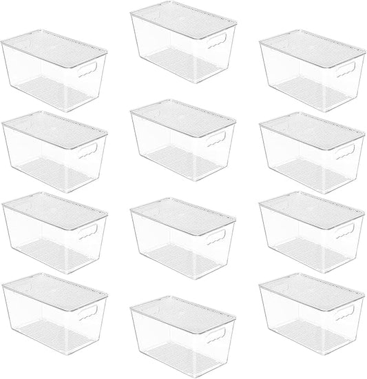 Vtopmart 12 Pack Clear Stackable Storage Bins with Lids, Medium Plastic Containers with Handle for Pantry Organizer and Storage,Perfect for Kitchen,Fridge,Cabinet, Closet,Bathroom Organization