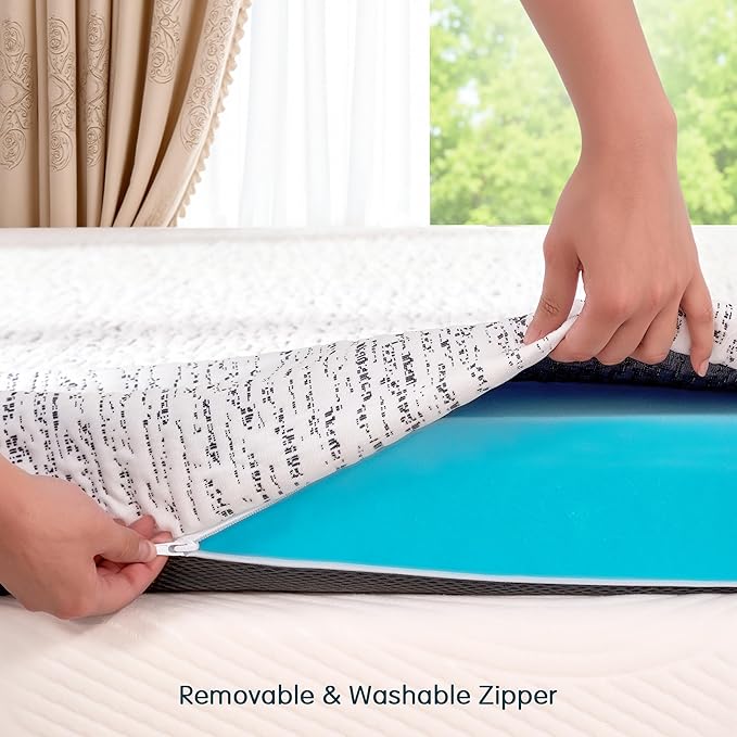 SyMax Full Mattress Topper, Gel Infused Memory Foam Mattress Topper, 4 Inch Bed Topper with Cover, Soft Cooling and Pressure Relieving, CertiPUR-US Certified, Full