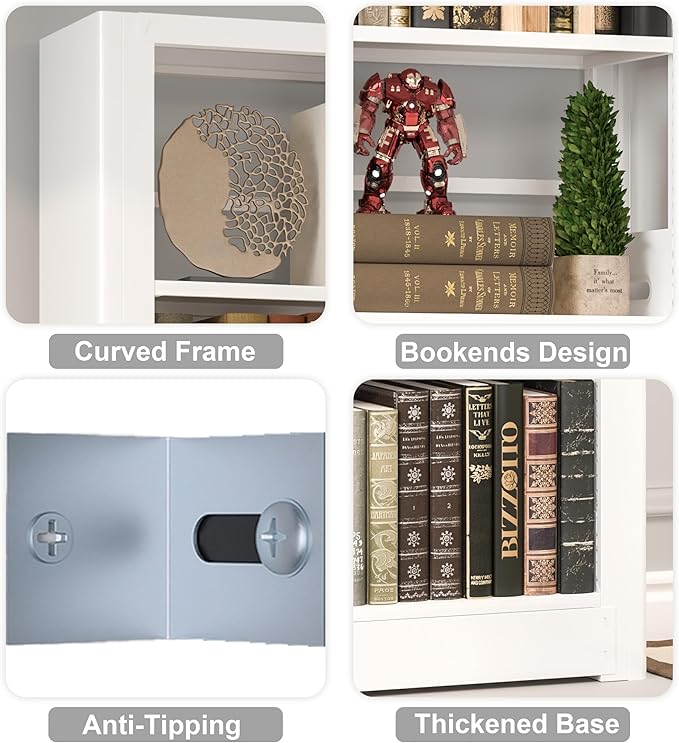 5 Tier Metal Bookshelf, 69" Tall Bookcase with Adjustable Storage Shelves, Heavy Duty Metal Book Shelf Organizer for Living Room, Office, Library, Including Book Stoppers (White, Set of 2)