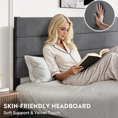 WLIVE King Size Upholstered Bed Frame with 4 Storage Drawers and Headboard, Velvet Platform Bedframe, Sturdy Metal & Wooden Slats Support, No Box Spring Needed, Easy Assembly, Dark Grey