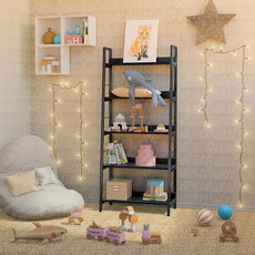 Himimi Black Ladder Bookshelf, 5 Shelf Bookcase Industrial Bookshelf Wood and Metal Bookshelves, Plant Flower Stand Rack Book Storage Shelves for Living Room, Bedroom, Home Office