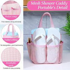Hillban 4 Pcs Mesh Shower Caddy Portable Large Quick Dry Shower Caddy Basket with Deeper 8 Pockets and 2 Handles Hanging Bag for College Dorm Room(Pink)