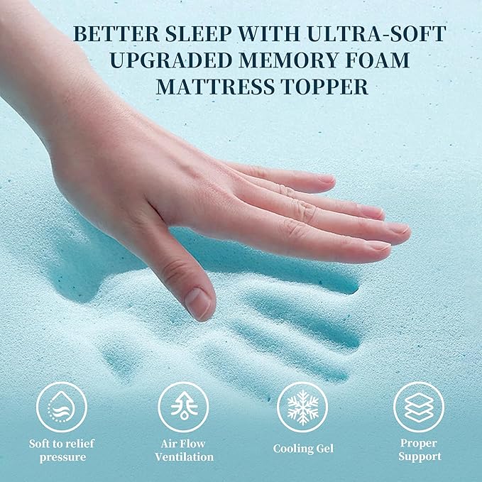 3 Inch Twin Mattress Topper, Memory Foam Mattress Topper Twin Size with Cooling Gel Egg Crate Matress Toppers, Breathable, CertiPUR-US Certified Dorm Essentials for College RV Apartment