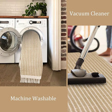 Lahome Boho Kitchen Runner, 2x4.3 Bathroom Runner Rug Lightweight Entryway Rugs Woven Cotton Throw Mat with Tassels, Farmhouse Non Shedding Washable Rug Low Pile Runners for Bedroom Doorway, Khaki