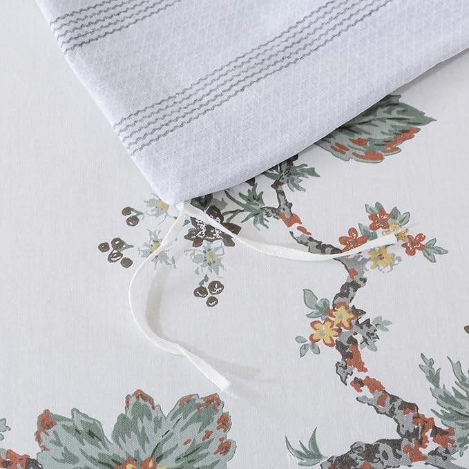 FADFAY Duvet Cover Set Full Elegant Floral Bedding Shabby Beige Bird Print Flower Quilt Cover Set Vintage Farmhouse Bedding 100% Cotton Soft Comforter Cover Set with Zipper Closure 3Pcs, Full Size