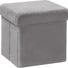 PINPLUS Storage Ottoman Cube Square Shaped Ottomans with Storage Foot Stool Footrest for Lving Room Boucle Ottoman Seat for Dorm Room,Faux Teddy Fur Grey,11.8