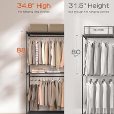 Clothes Rack, Portable Closet, 27.6 Inch Wardrobe Closet, Clothes Storage Organizer with Shelves and 2 Hanging Rods, Easy to Assembly, Black PCT001B01