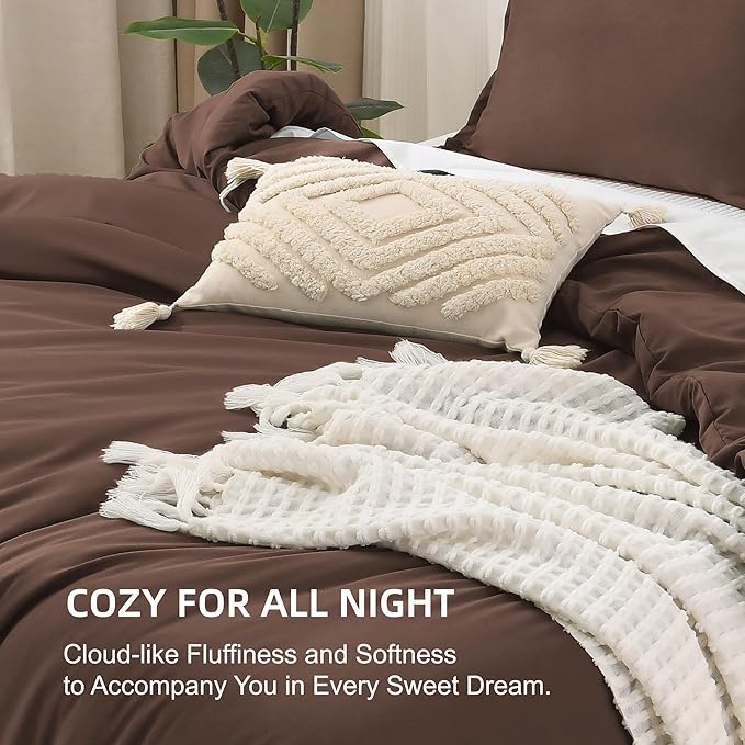 Litanika Comforter Set, Lightweight Solid Bedding Comforter Set, Fluffy Down Alternative Bed Set, Brown, Queen