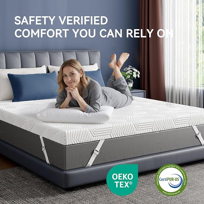 ELEMUSE 3 Inch Gel Memory Foam Mattress Topper King Size Pressure-Relieving Mattress Topper for Back Pain,Non-Slip Design with Removable & Washable Cover, CertiPUR-US