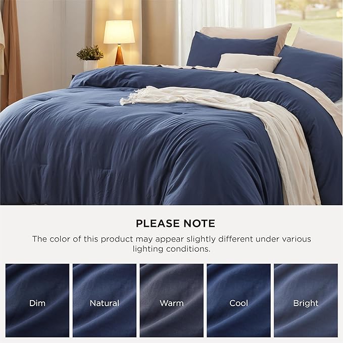 Bedsure Oversized King Size Comforter Set, Navy Soft Prewashed Bedding for All Seasons, 3 Pieces GentleSoft™ Down Alternative Bed Set, 1 Lightweight Comforter (120"x98") and 2 Pillowcases (20"x36")