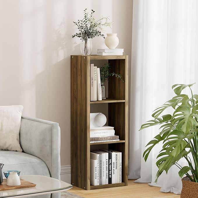 3 Cube Storage Organizer Single Row, Cube Shelf with Heavy-Duty Thick Boards, 13.31" L x 9.37" W x 36.93" H, Smooth Easy-Clean Panels, Simple Assembly, for Living Room Bedroom Office, Brown