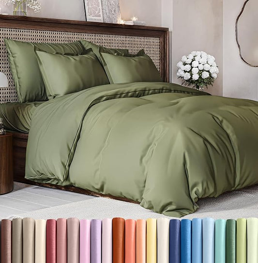Duvet Cover Cal King Size Set - Extra Soft Cal King Size Duvet Cover 104 x 98 with 2 Pillow Shams - Hotel Luxury Easy Care and Fade Free w/Zipper Closures & Ties - Breathable Bedding Set (Sage Green)