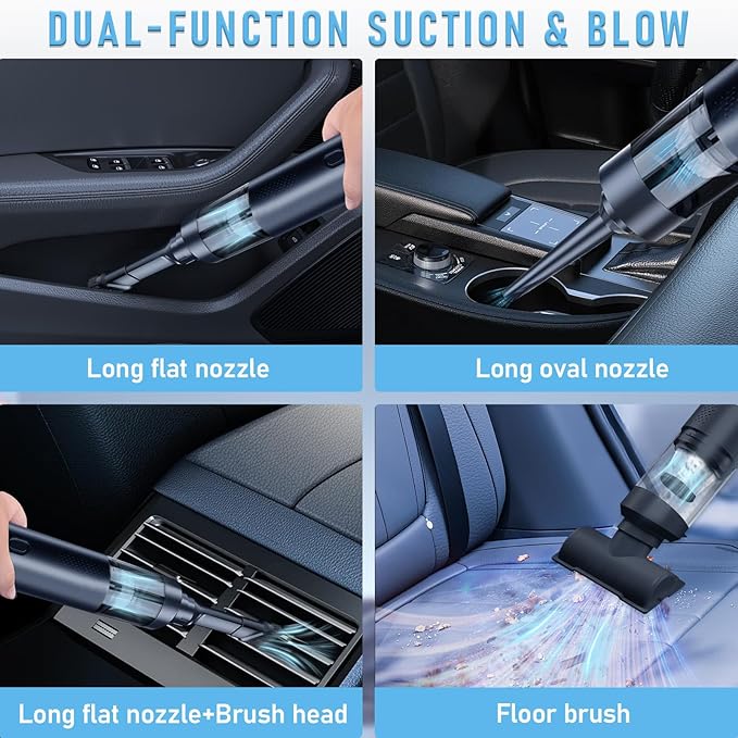 Cordless Car Vacuum,4-in-1 Portable Mini Handheld Vac,2 Suction Modes,16kpa Suction Power Blowing & Inflating 2 Modes,Vacuum for Car,Home,Pet Hair,Office, Desk,Keyboards (Black)